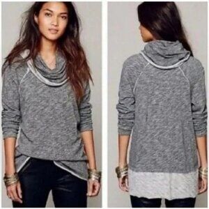 Free People Beach Womens Cowl Neck Pullover Knitted‎ Top One Size Knitted Grey